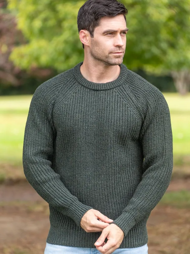 Mens Ribbed Crew Neck Sweater Green
