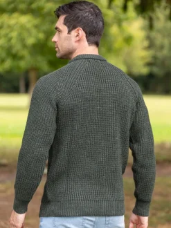 Mens Ribbed Crew Neck Sweater Green
