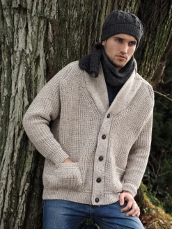 Men's Ribbed Shawl Neck Merino Wool Cardigan