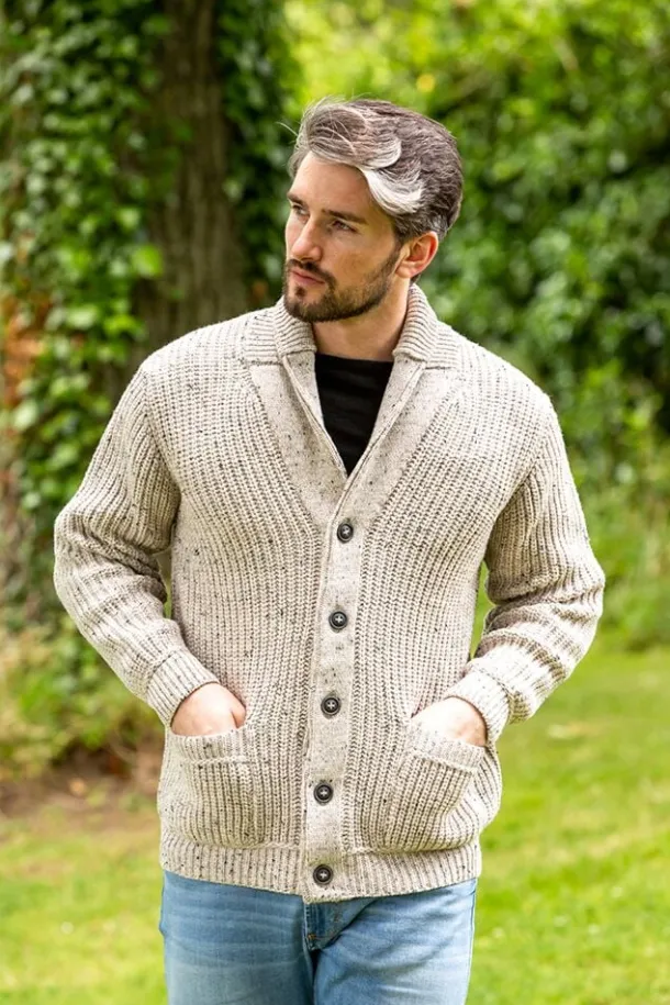 Men's Ribbed Shawl Neck Merino Wool Cardigan