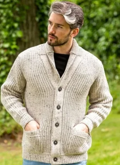 Men's Ribbed Shawl Neck Merino Wool Cardigan