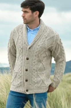 Men's Shawl Collar Aran Cable Stitch Cardigan