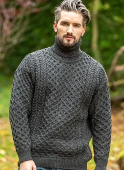 Men's Traditional Aran Turtleneck Sweater