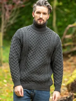 Men's Traditional Aran Turtleneck Sweater