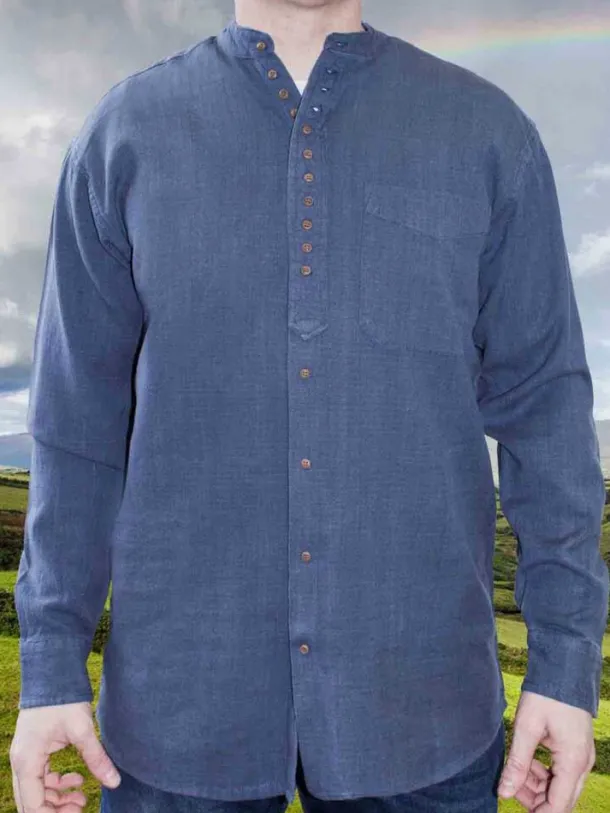 Men's Traditional Ink Blue Grandfather Shirt