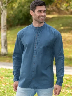 Men's Traditional Ink Blue Grandfather Shirt