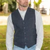 Mens Tweed Waistcoat Blue Overcheck
