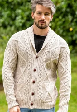 Mens v Neck Cable Knit Cardigan Parsnip