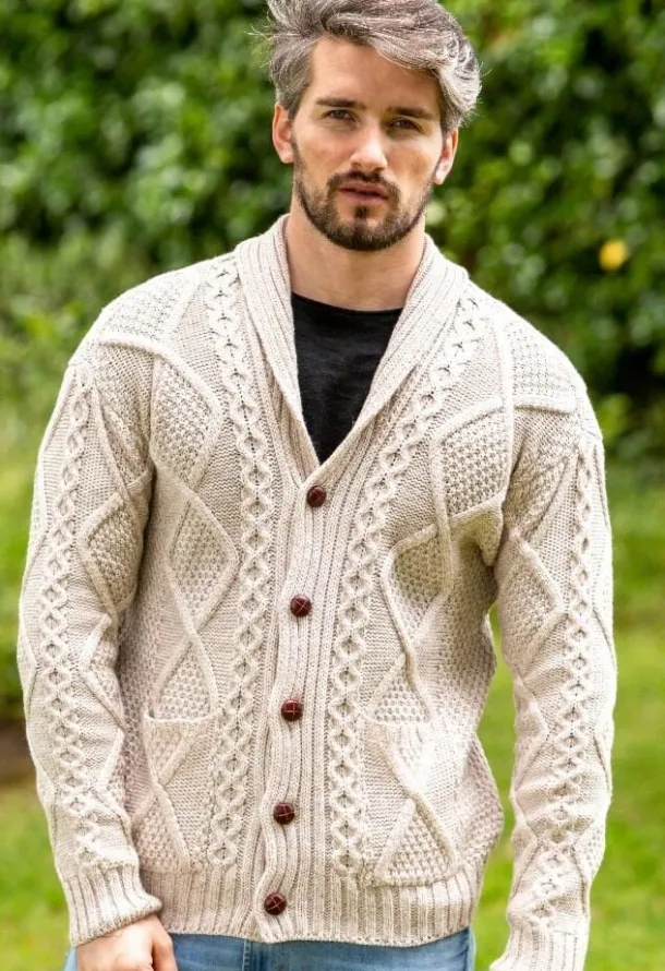 Mens v Neck Cable Knit Cardigan Parsnip