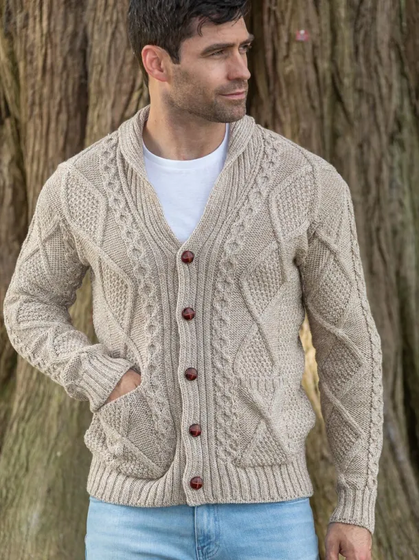 Mens v Neck Cable Knit Cardigan Parsnip