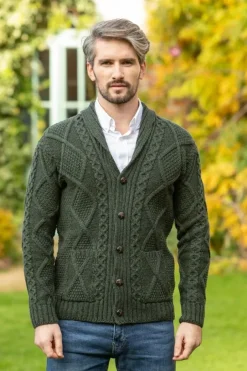 Mens V Neck Cardigan Army Green