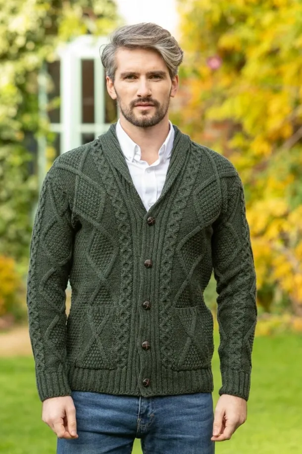 Mens V Neck Cardigan Army Green