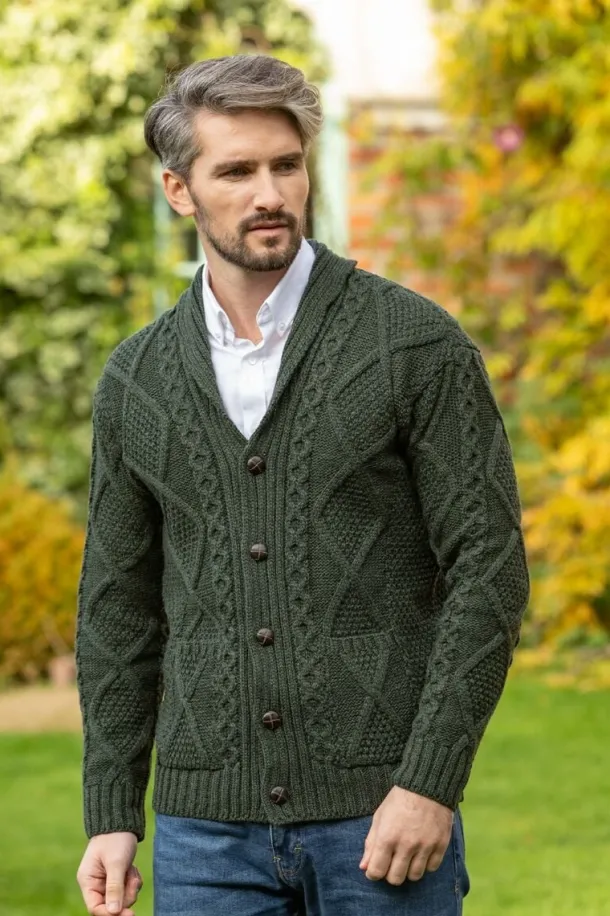 Mens V Neck Cardigan Army Green