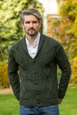 Mens V Neck Cardigan Army Green