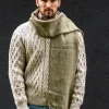 Men's Wool and Cashmere Moss Green Herringbone Scarf
