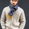 Men's Wool and Cashmere Navy/Mustard Herringbone Scarf 2433
