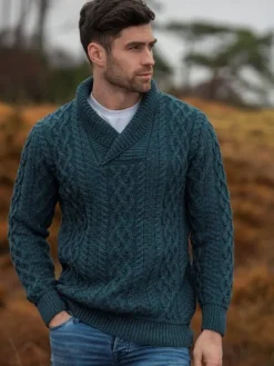 Merino Shawl Neck Sweater Peacock