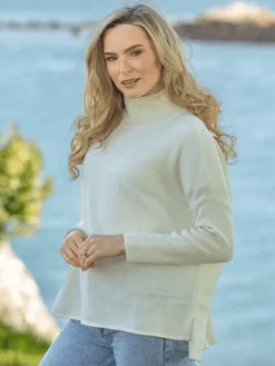 Merino Wool & Cashmere High Neck Sweater Royal White