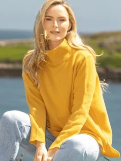Merino Wool & Cashmere High Neck Sweater Mustard