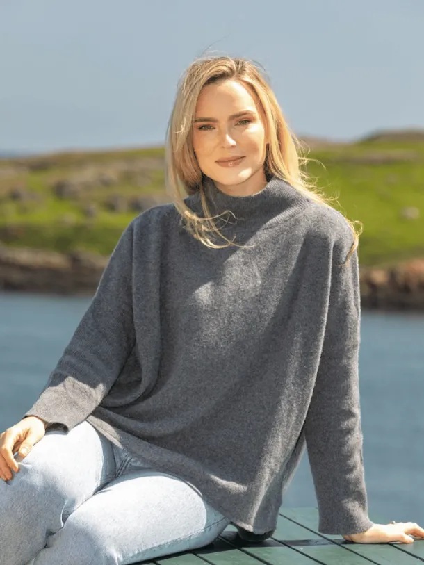 Merino Wool & Cashmere High Neck Sweater Graphite