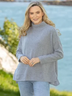 Merino Wool & Cashmere High Neck Silver