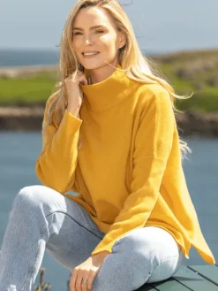 Merino Wool & Cashmere High Neck Sweater Mustard