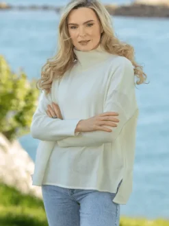 Merino Wool & Cashmere High Neck Sweater Royal White