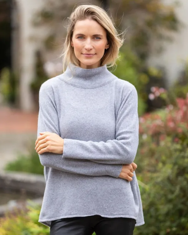 Merino Wool & Cashmere High Neck Silver