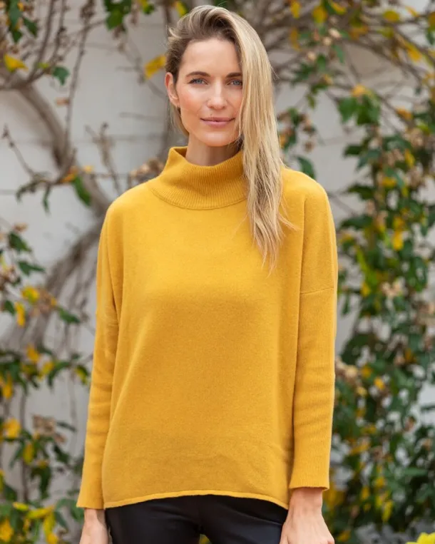 Merino Wool & Cashmere High Neck Sweater Mustard