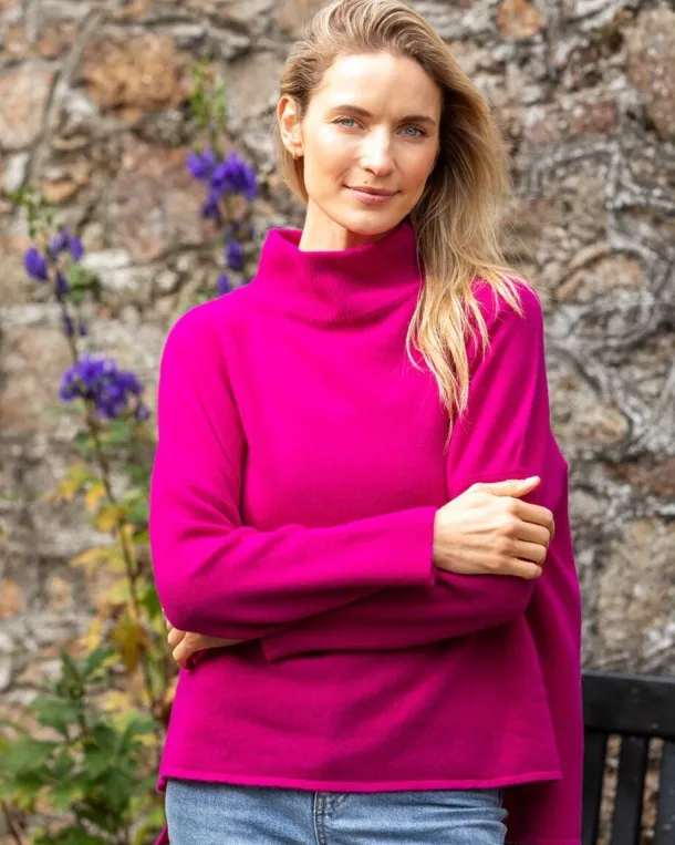 Merino Wool & Cashmere High Neck Sweater Magenta
