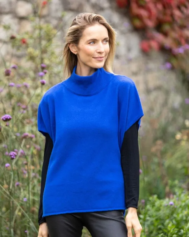 Merino Wool & Cashmere Short Sleeve Sweater Indigo Blue
