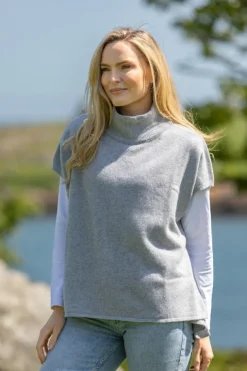 Merino Wool & Cashmere Short Sleeve Sweater Silver Grey
