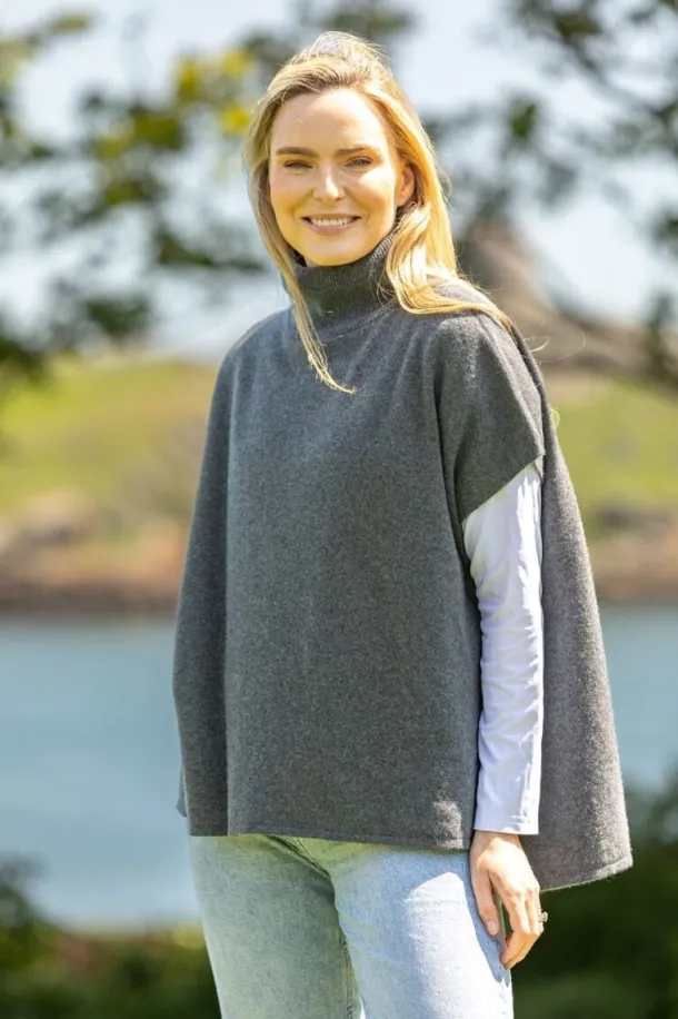 Merino Wool & Cashmere Short Sleeve Sweater Dark Grey