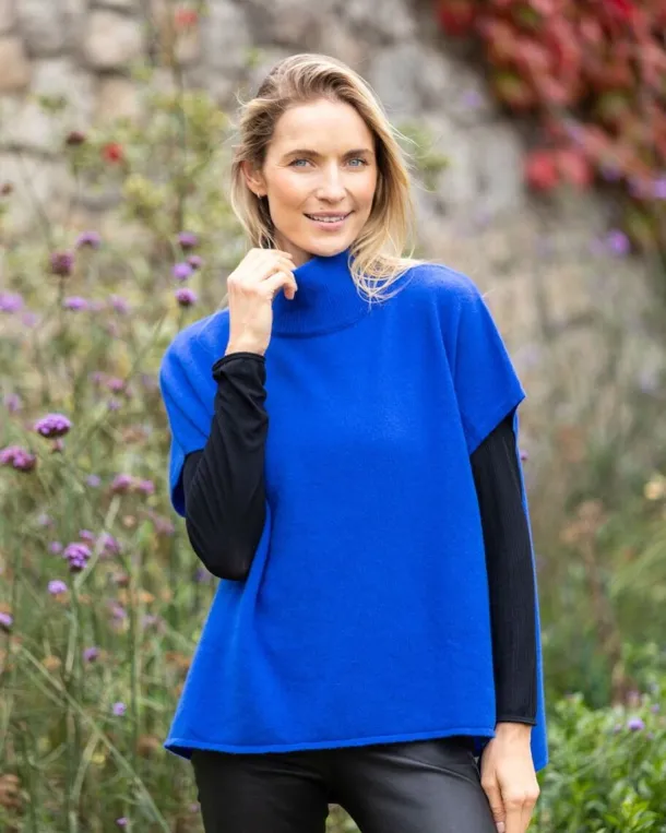 Merino Wool & Cashmere Short Sleeve Sweater Indigo Blue