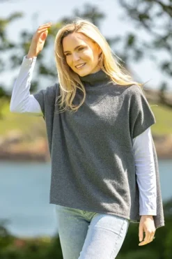 Merino Wool & Cashmere Short Sleeve Sweater Dark Grey