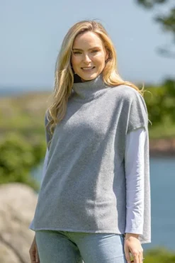 Merino Wool & Cashmere Short Sleeve Sweater Silver Grey