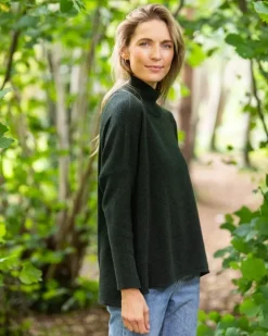 Merino Wool and Cashmere High Neck Sweater Olive