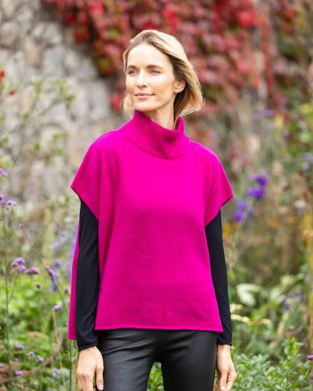 Merino Wool and Cashmere Short Sleeve Sweater Fuchsia