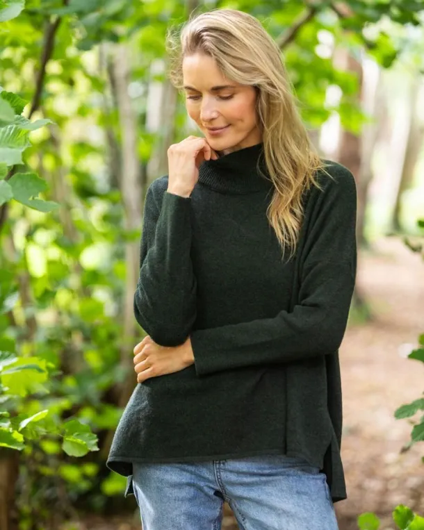Merino Wool and Cashmere High Neck Sweater Olive