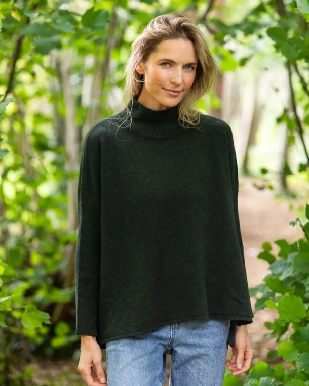 Merino Wool and Cashmere High Neck Sweater Olive