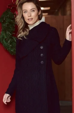 Merino Wool Aran Coatigan Navy