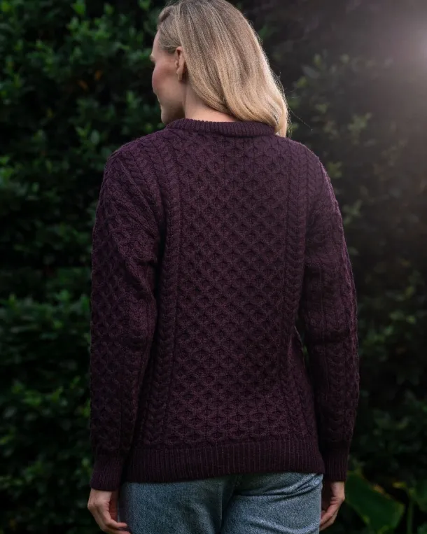 Merino Wool Aran Sweater Damson - Unisex