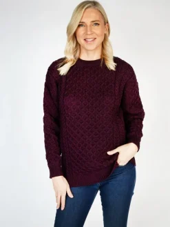 Merino Wool Aran Sweater Damson - Unisex