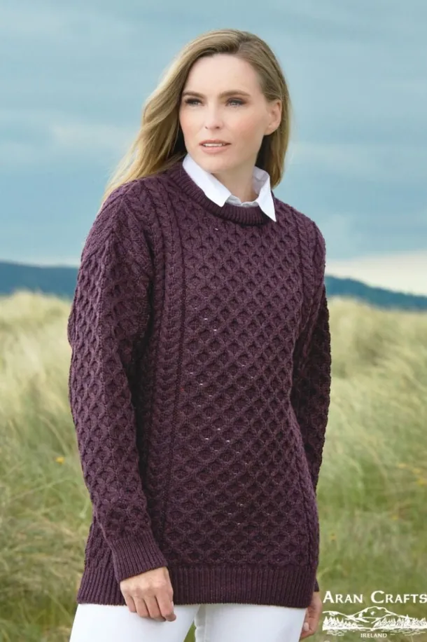 Merino Wool Aran Sweater Damson - Unisex