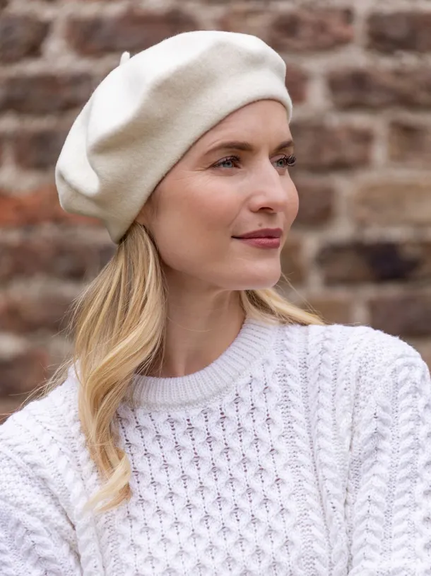 100% Merino Wool Beret Cream