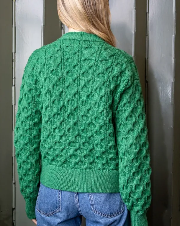 100% Merino Wool Cropped Aran Cardigan - Kiwi