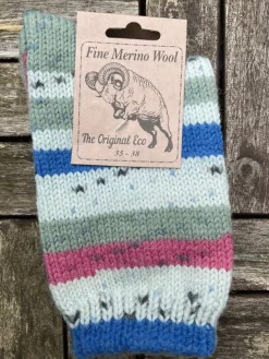 100% Merino Wool Fairisle Socks Mint Blue Unisex