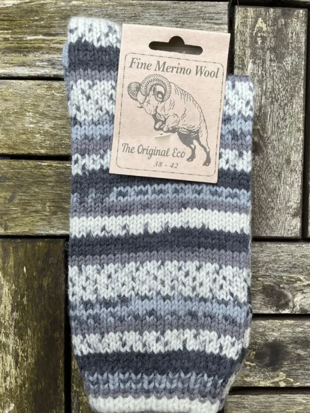 100% Merino Wool Fairisle Socks Grey Unisex