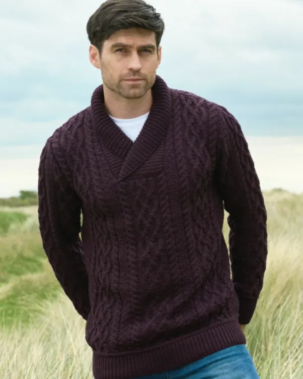 Merino Wool Shawl Neck Damson