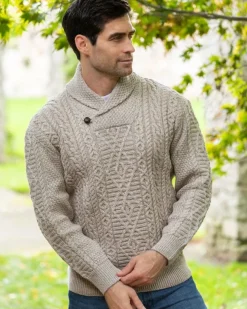 Merino Wool Shawl Neck Sweater Parsnip